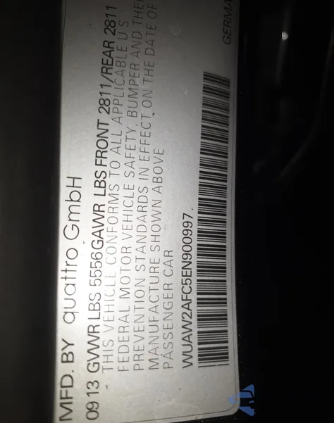 2014 Audi Rs7 из США, поврежденный, VIN WUAW2AFC5EN900997